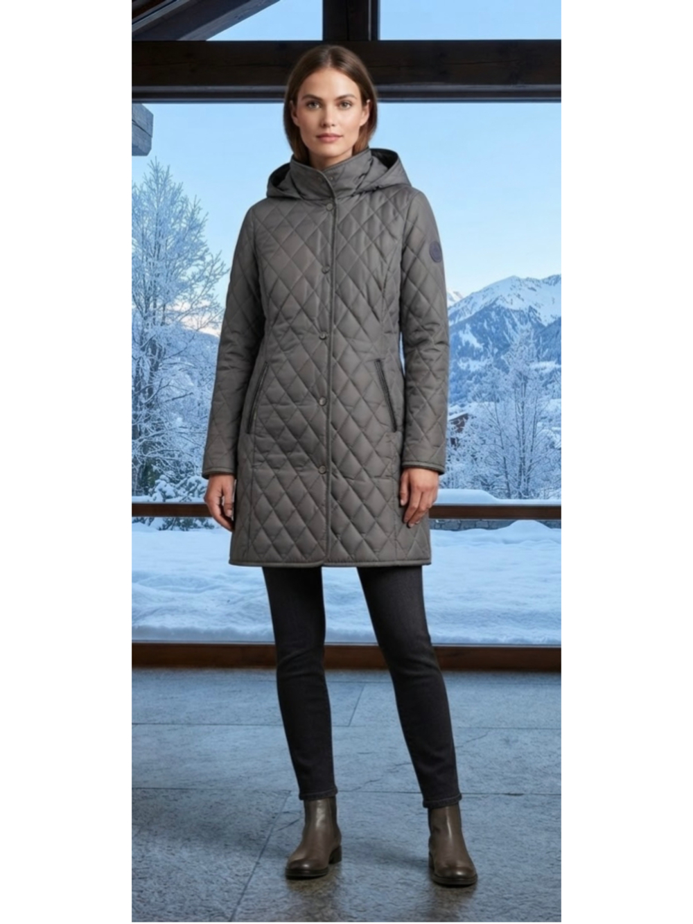 LRL Ralph Lauren Grey Quilted Hooded Coat Jacket Medium EUC Preppy Quiet Luxury - Picture 1 of 14